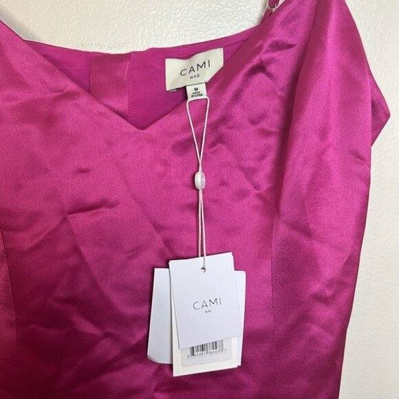 Cami NYC Roxanne Feather Trimmed Barbie Core Satin Slip Dress in Magnolia - Picture 12 of 16